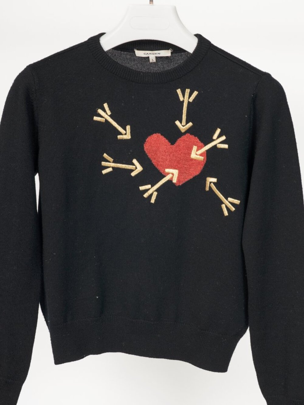 Carven AW14 Black Wool Embroidered Arrow Heart Sweater - Picture 3 of 9